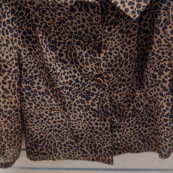 Maggie Boutique Leopard Animal Print Silk Long Sleeve Top Shirt Women Size 12 - Picture 2 of 9